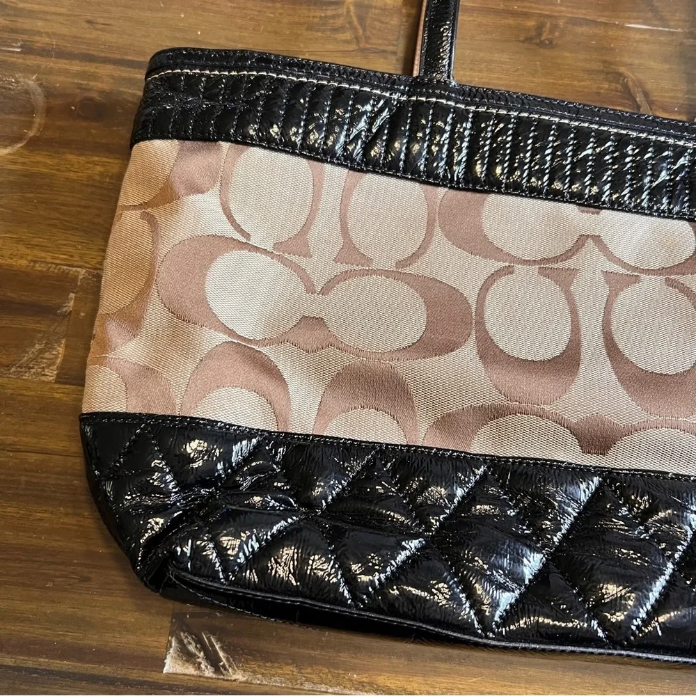 Vintage Coach Poppy Quilted Tote Shoulder Bag Signature CC Black Tan G1176